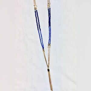 💋Blue Beads Gold Chains Fashion Necklace 27”